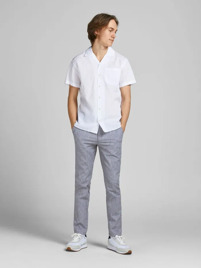 Trousers JACK and JONES Mens MARCO DAVE LINEN CHINOS Grey Blue Indigo