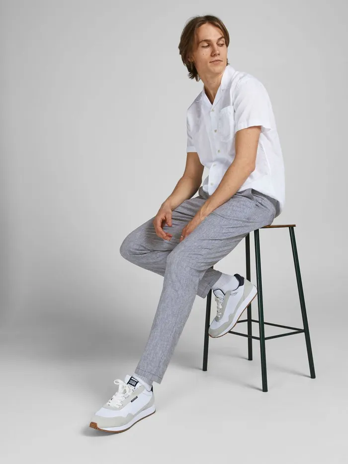 Trousers JACK and JONES Mens MARCO DAVE LINEN CHINOS Grey Blue Indigo