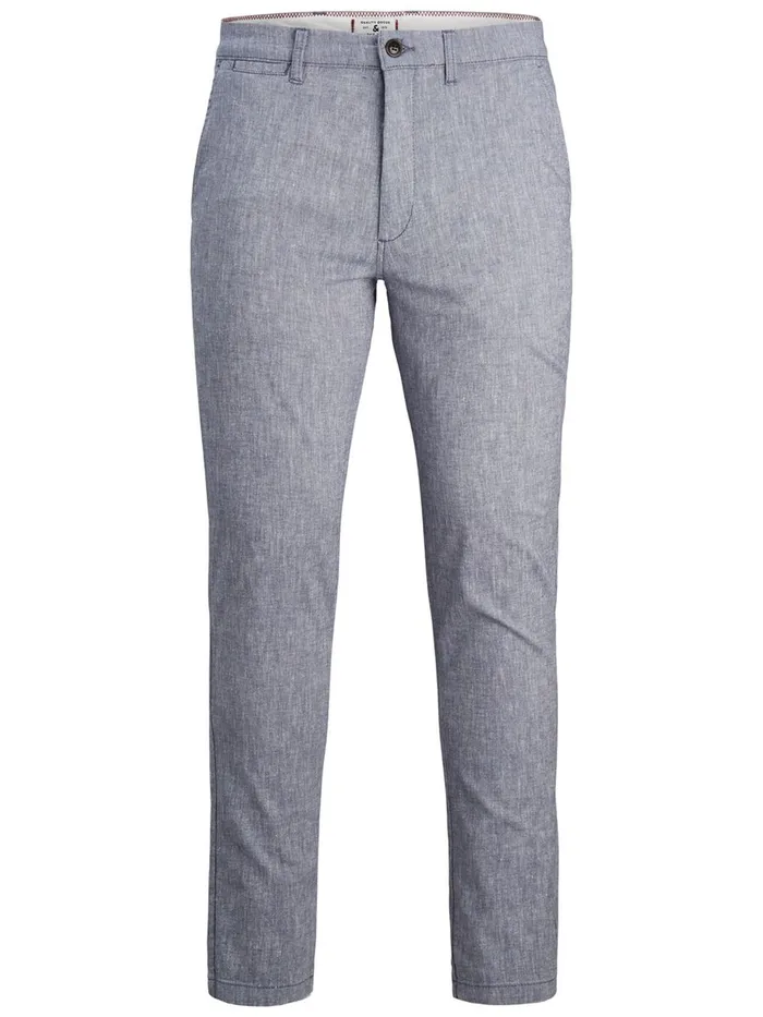 Trousers JACK and JONES Mens MARCO DAVE LINEN CHINOS Grey Blue Indigo