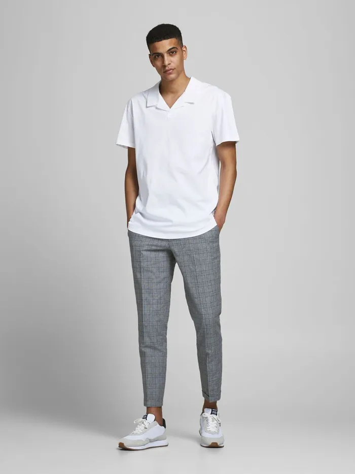 Trousers JACK and JONES Mens SUPER SLIM FIT CHECK SUIT TROUSERS Grey Grey Melange