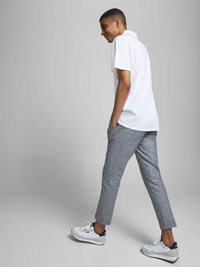 Trousers JACK and JONES Mens SUPER SLIM FIT CHECK SUIT TROUSERS Grey Grey Melange