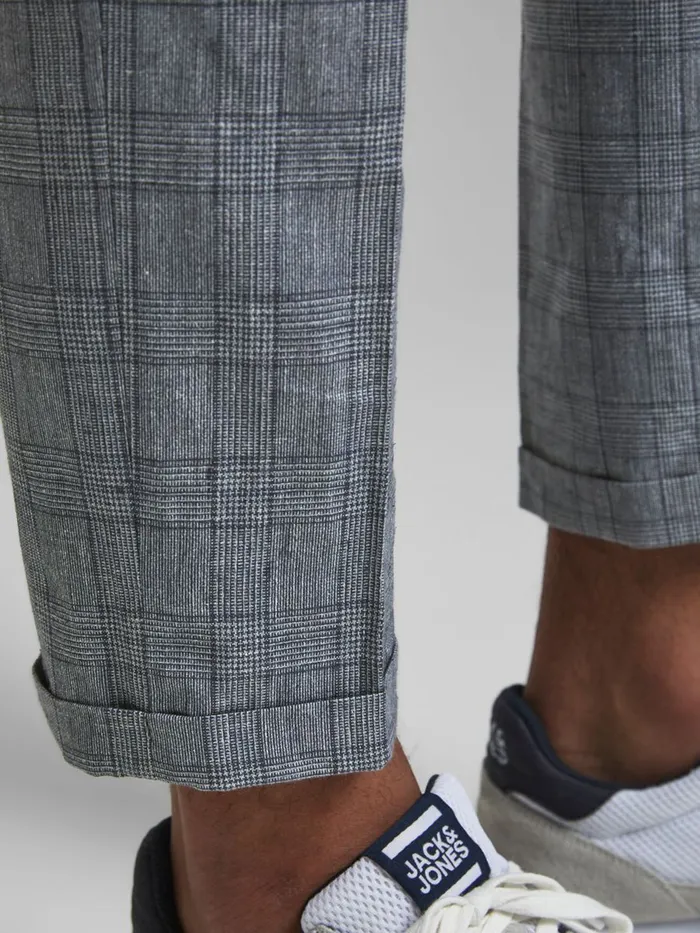 Trousers JACK and JONES Mens SUPER SLIM FIT CHECK SUIT TROUSERS Grey Grey Melange