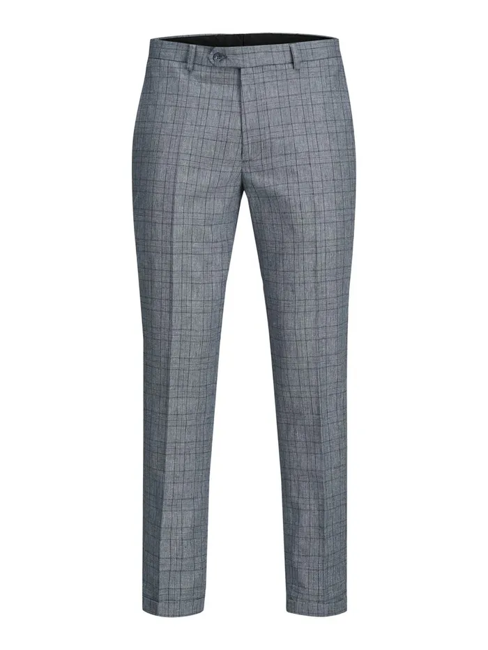 Trousers JACK and JONES Mens SUPER SLIM FIT CHECK SUIT TROUSERS Grey Grey Melange