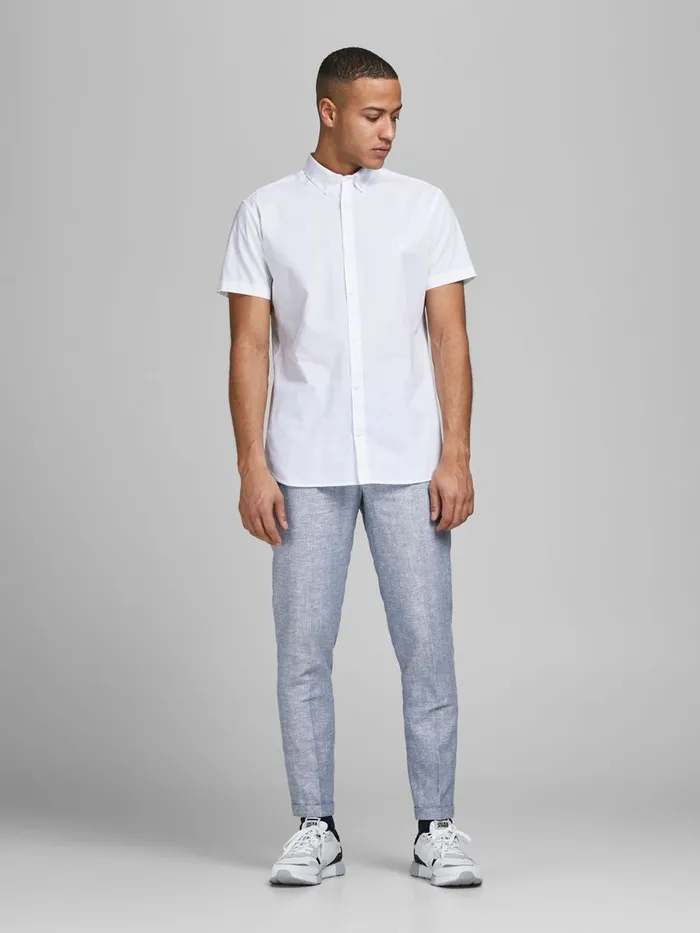 Trousers JACK and JONES Mens SUPER SLIM FIT LINEN SUIT TROUSERS Blue Light Blue