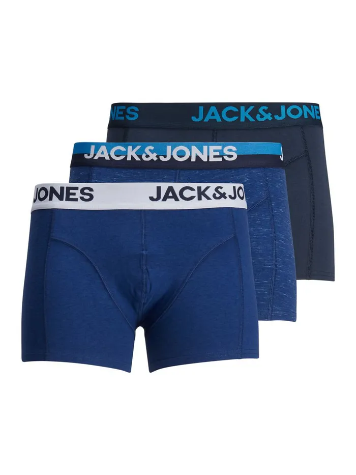 Underwear JACK and JONES Mens 3PACK LOGO WAIST TRUNKS Blue Palace Blue Popular
