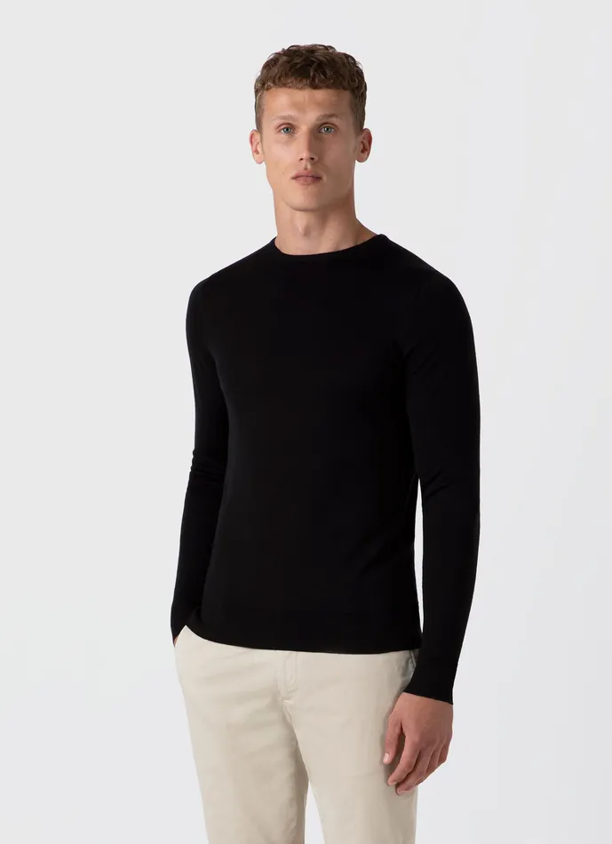 ussunspel ExtraFine Merino Crew Neck Black Men Knitwear ussunspel ExtraFine Merino Crew Neck Black Men Knitwear