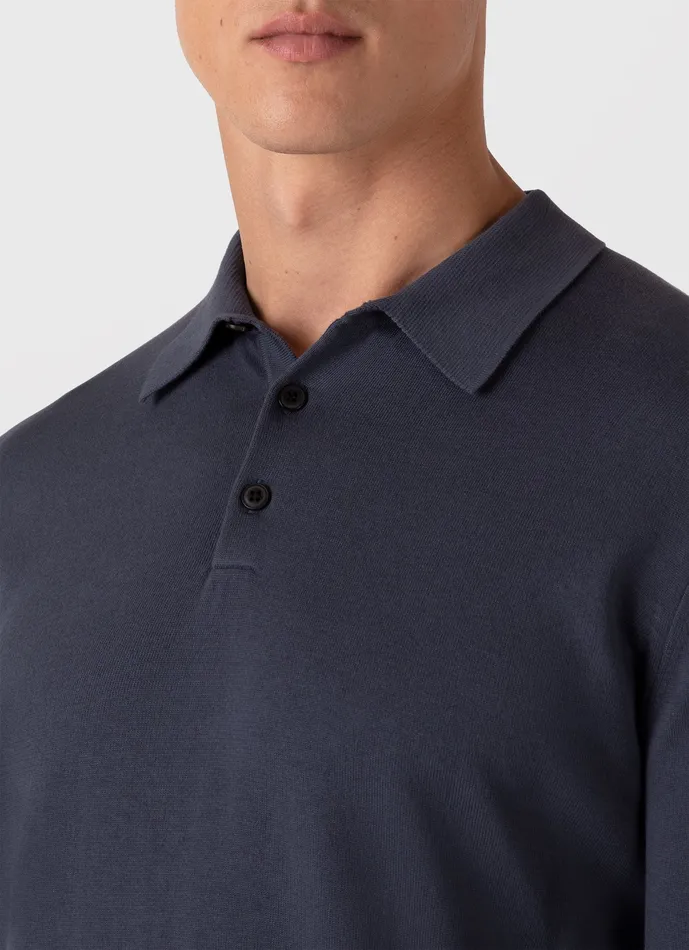 ussunspel Long Sleeve Sea Island Cotton Polo Shirt Slate Blue Men Polo Shirts ussunspel Long Sleeve Sea Island Cotton Polo Shirt Slate Blue Men Polo Shirts