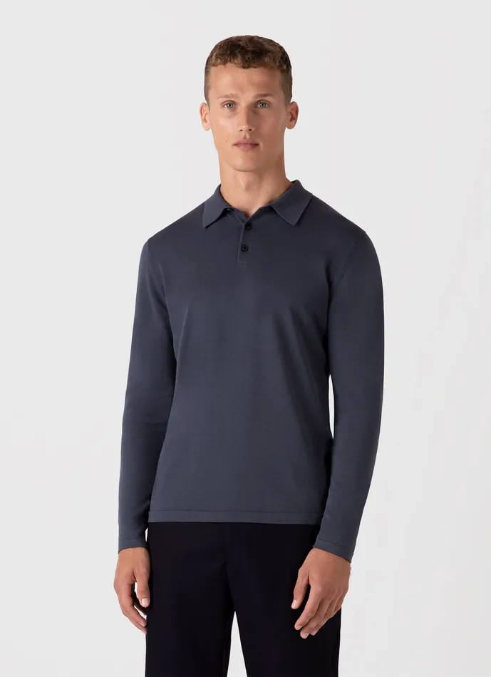 ussunspel Long Sleeve Sea Island Cotton Polo Shirt Slate Blue Men Polo Shirts ussunspel Long Sleeve Sea Island Cotton Polo Shirt Slate Blue Men Polo Shirts