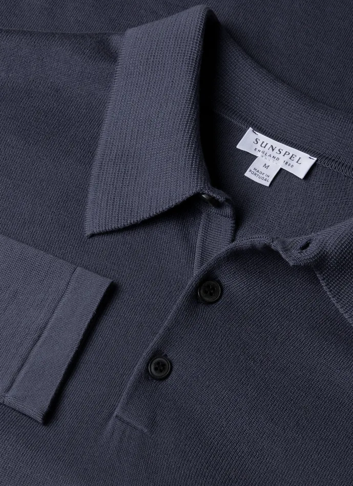 ussunspel Long Sleeve Sea Island Cotton Polo Shirt Slate Blue Men Polo Shirts ussunspel Long Sleeve Sea Island Cotton Polo Shirt Slate Blue Men Polo Shirts