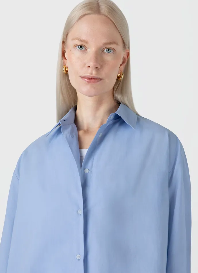 ussunspel Shirts and Blouses Women Oversized Cotton Poplin Shirt Mid Blue ussunspel Shirts and Blouses Women Oversized Cotton Poplin Shirt Mid Blue