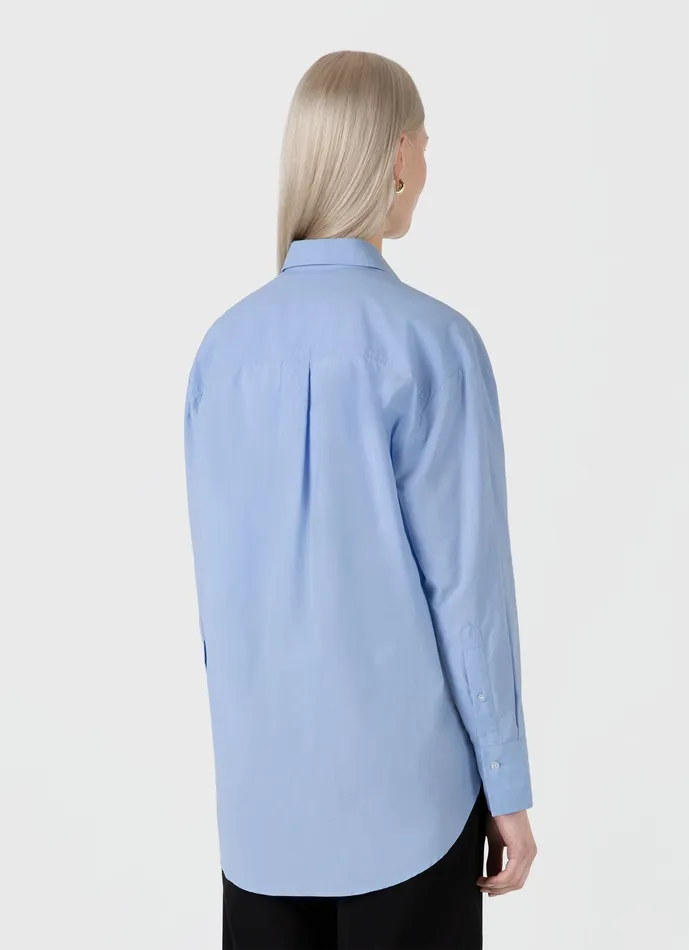 ussunspel Shirts and Blouses Women Oversized Cotton Poplin Shirt Mid Blue ussunspel Shirts and Blouses Women Oversized Cotton Poplin Shirt Mid Blue