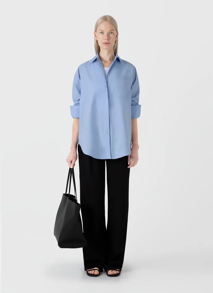 ussunspel Shirts and Blouses Women Oversized Cotton Poplin Shirt Mid Blue ussunspel Shirts and Blouses Women Oversized Cotton Poplin Shirt Mid Blue