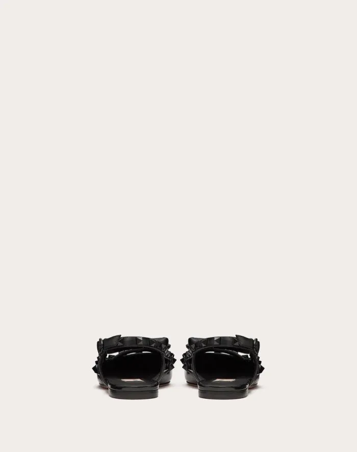 Valentino Ballerinas Woman Rockstud Bow Slingback Ballerina In Patent Leather With Toneontone Studs For Woman In Black Black Valentino Ballerinas Woman Rockstud Bow Slingback Ballerina In Patent Leather With Toneontone Studs For Woman In Black Black
