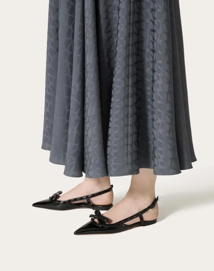 Valentino Ballerinas Woman Rockstud Bow Slingback Ballerina In Patent Leather With Toneontone Studs For Woman In Black Black Valentino Ballerinas Woman Rockstud Bow Slingback Ballerina In Patent Leather With Toneontone Studs For Woman In Black Black