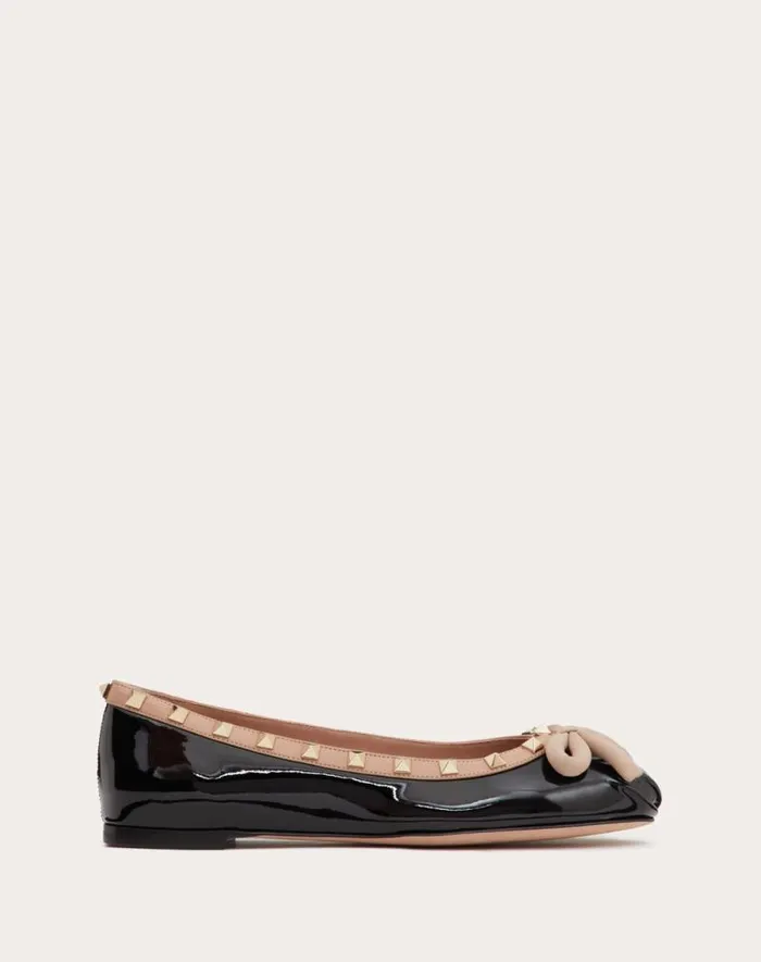Valentino Ballerinas Woman Rockstud Patent Leather Ballerina For Woman In Black Black Valentino Ballerinas Woman Rockstud Patent Leather Ballerina For Woman In Black Black