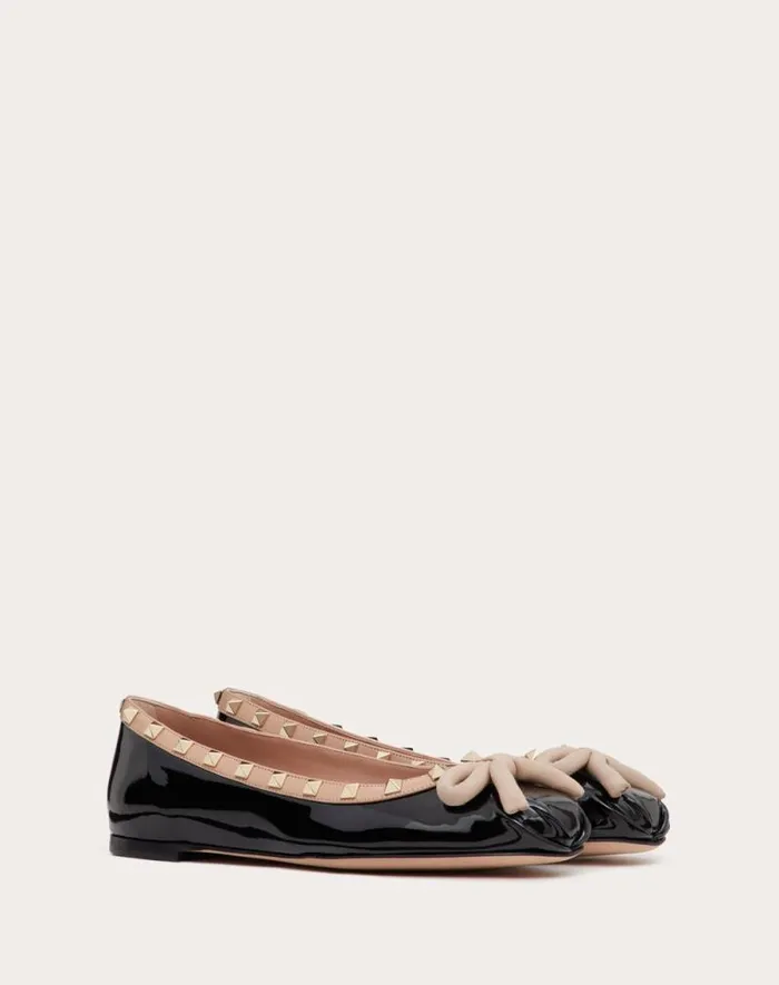 Valentino Ballerinas Woman Rockstud Patent Leather Ballerina For Woman In Black Black Valentino Ballerinas Woman Rockstud Patent Leather Ballerina For Woman In Black Black
