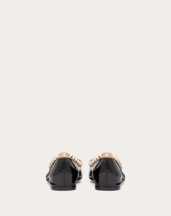 Valentino Ballerinas Woman Rockstud Patent Leather Ballerina For Woman In Black Black Valentino Ballerinas Woman Rockstud Patent Leather Ballerina For Woman In Black Black
