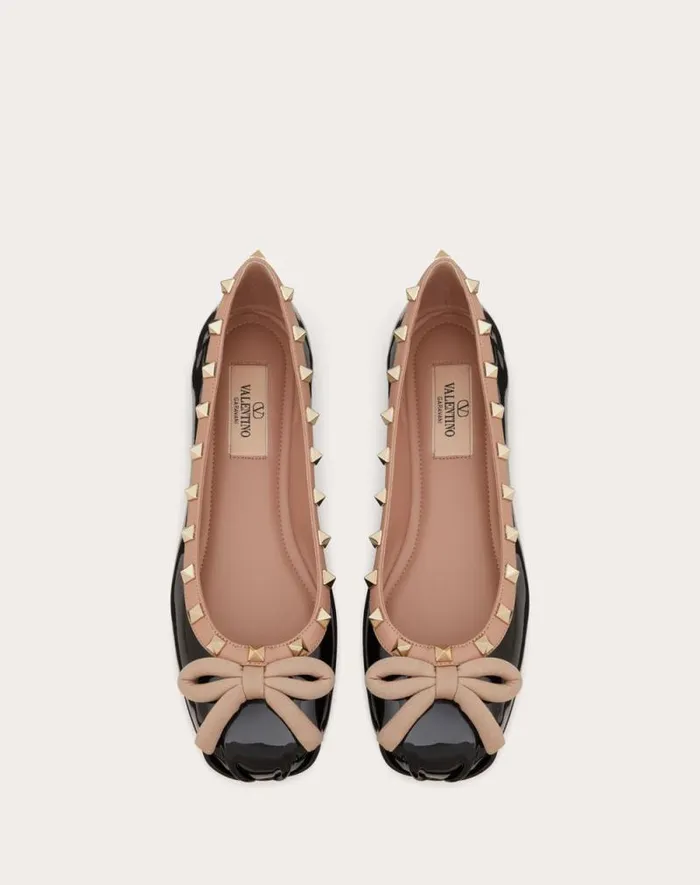 Valentino Ballerinas Woman Rockstud Patent Leather Ballerina For Woman In Black Black Valentino Ballerinas Woman Rockstud Patent Leather Ballerina For Woman In Black Black