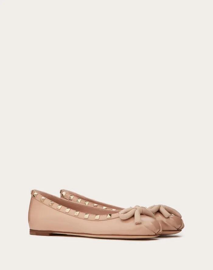 Valentino Ballerinas Woman Rockstud Patent Leather Ballerina For Woman In Black Black Valentino Ballerinas Woman Rockstud Patent Leather Ballerina For Woman In Black Black