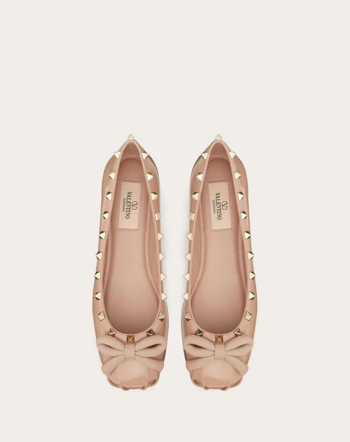 Valentino Ballerinas Woman Rockstud Patent Leather Ballerina For Woman In Black Black Valentino Ballerinas Woman Rockstud Patent Leather Ballerina For Woman In Black Black
