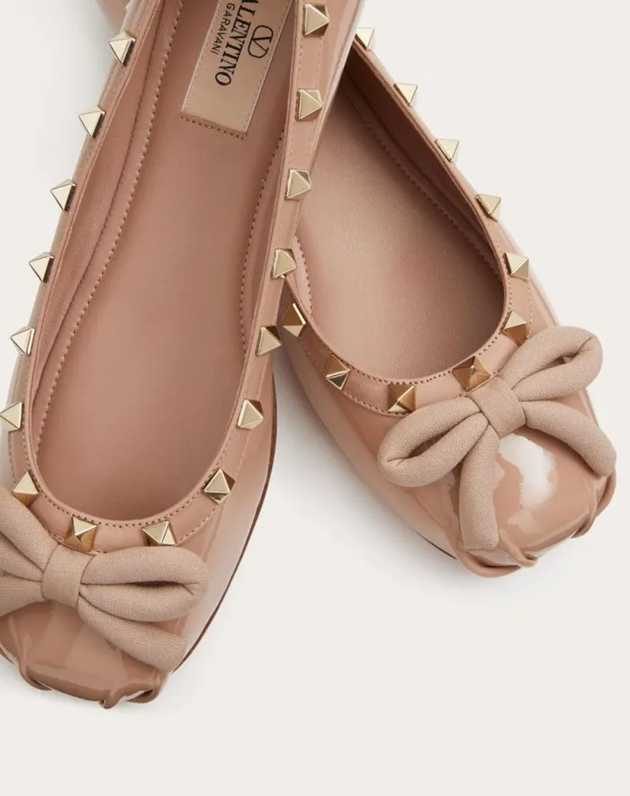 Valentino Ballerinas Woman Rockstud Patent Leather Ballerina For Woman In Black Black Valentino Ballerinas Woman Rockstud Patent Leather Ballerina For Woman In Black Black
