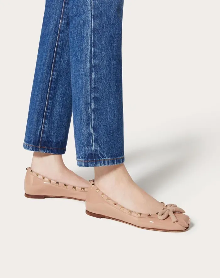 Valentino Ballerinas Woman Rockstud Patent Leather Ballerina For Woman In Black Black Valentino Ballerinas Woman Rockstud Patent Leather Ballerina For Woman In Black Black