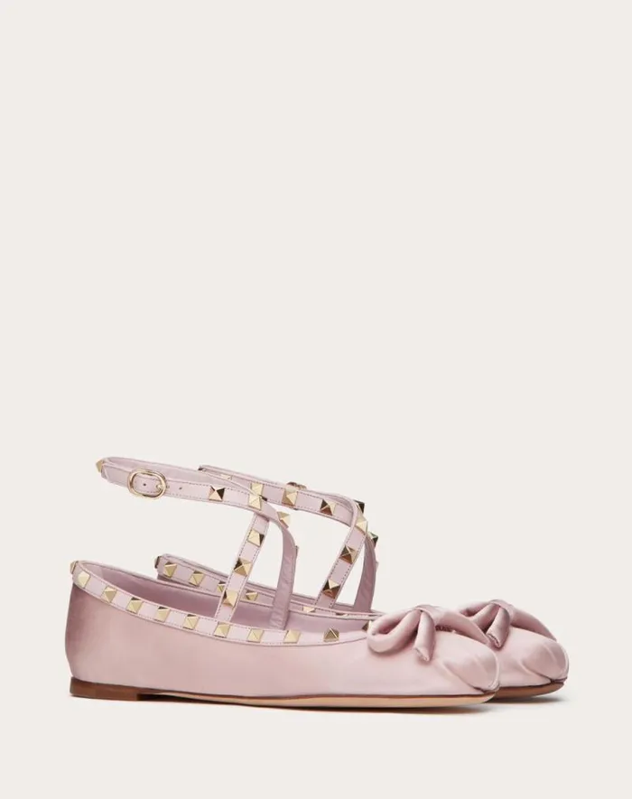 Valentino Ballerinas Woman Rockstud Satin Ballerina For Woman In Rose Cannelle Rose Cannelle Valentino Ballerinas Woman Rockstud Satin Ballerina For Woman In Rose Cannelle Rose Cannelle