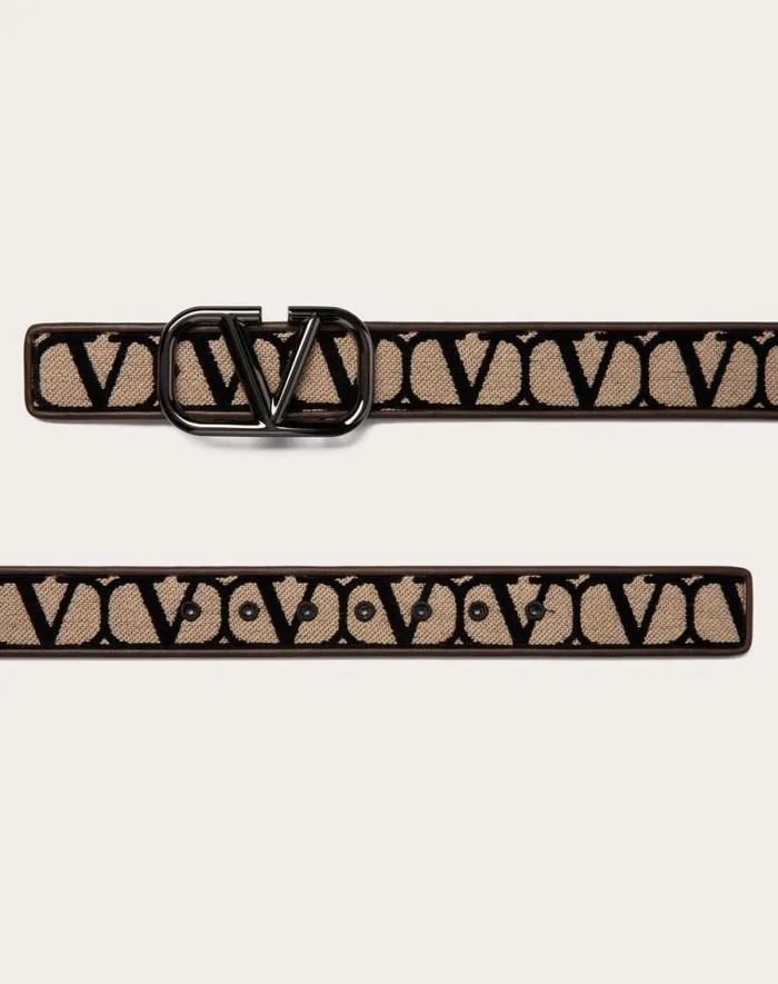 Valentino Belts Man Toile Iconographe Belt With Leather Detailing For Man In Beigeblack Beigeblack Valentino Belts Man Toile Iconographe Belt With Leather Detailing For Man In Beigeblack Beigeblack