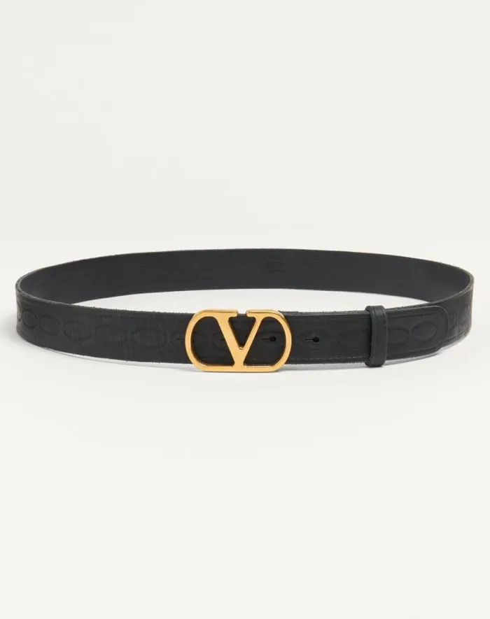 Valentino Belts Man Vlogo Signature Calfskin Belt 30 Mm For Man In Black Black