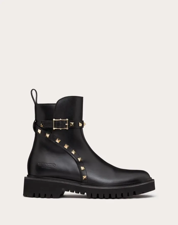 Valentino Boots Woman Rockstud Calfskin Ankle Boot 40 Mm For Woman In Black Black