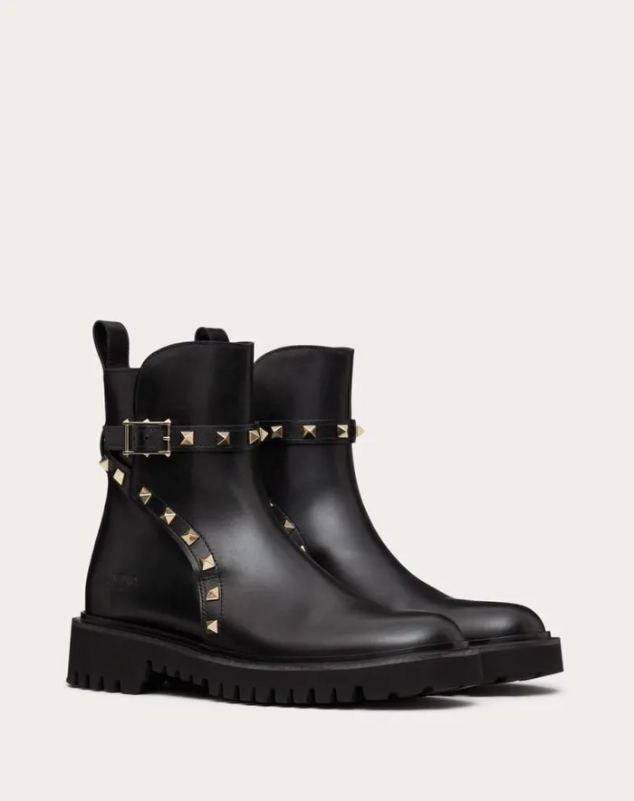 Valentino Boots Woman Rockstud Calfskin Ankle Boot 40 Mm For Woman In Black Black Valentino Boots Woman Rockstud Calfskin Ankle Boot 40 Mm For Woman In Black Black