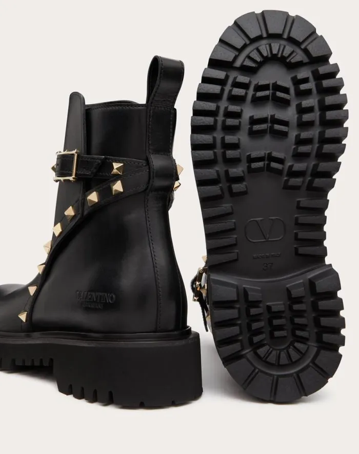 Valentino Boots Woman Rockstud Calfskin Ankle Boot 40 Mm For Woman In Black Black Valentino Boots Woman Rockstud Calfskin Ankle Boot 40 Mm For Woman In Black Black