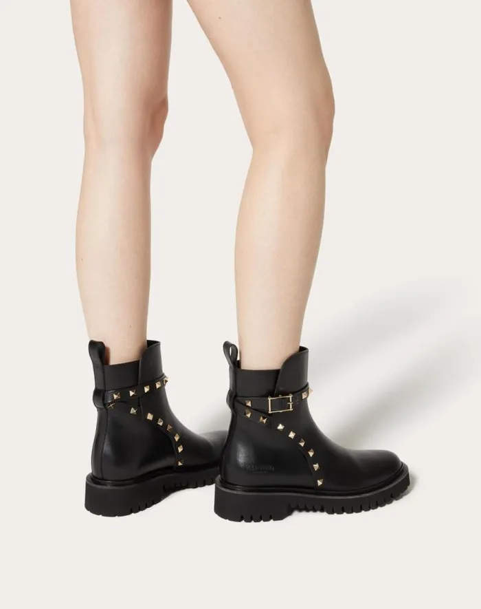 Valentino Boots Woman Rockstud Calfskin Ankle Boot 40 Mm For Woman In Black Black Valentino Boots Woman Rockstud Calfskin Ankle Boot 40 Mm For Woman In Black Black