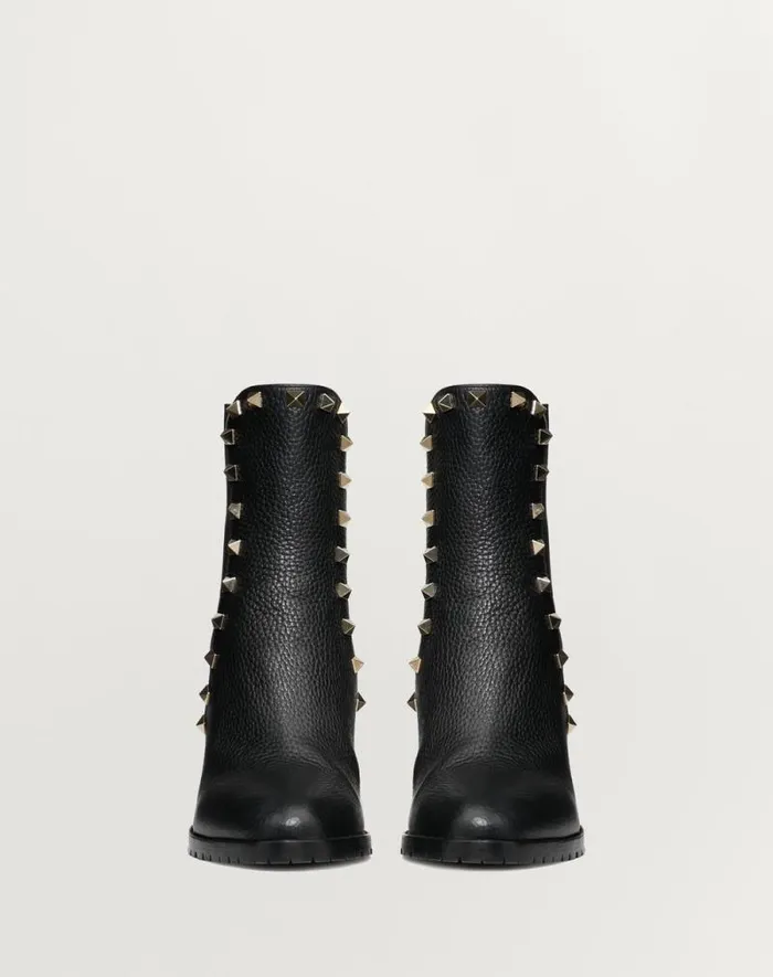 Valentino Boots Woman Rockstud Grainy Calfskin Ankle Boot 80 Mm For Woman In Black Black Valentino Boots Woman Rockstud Grainy Calfskin Ankle Boot 80 Mm For Woman In Black Black
