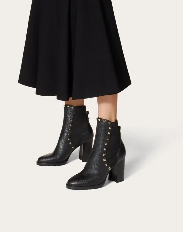 Valentino Boots Woman Rockstud Grainy Calfskin Ankle Boot 80 Mm For Woman In Black Black Valentino Boots Woman Rockstud Grainy Calfskin Ankle Boot 80 Mm For Woman In Black Black