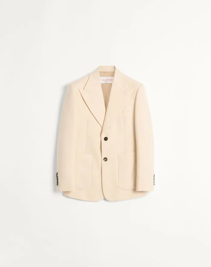 Valentino Coats And Blazers Man Singlebreasted Wool Gabardine Jacket For Man In Butter Butter Valentino Coats And Blazers Man Singlebreasted Wool Gabardine Jacket For Man In Butter Butter