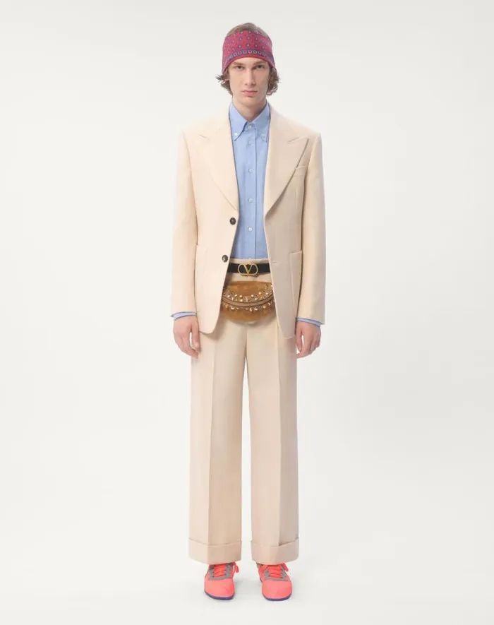 Valentino Coats And Blazers Man Singlebreasted Wool Gabardine Jacket For Man In Butter Butter Valentino Coats And Blazers Man Singlebreasted Wool Gabardine Jacket For Man In Butter Butter