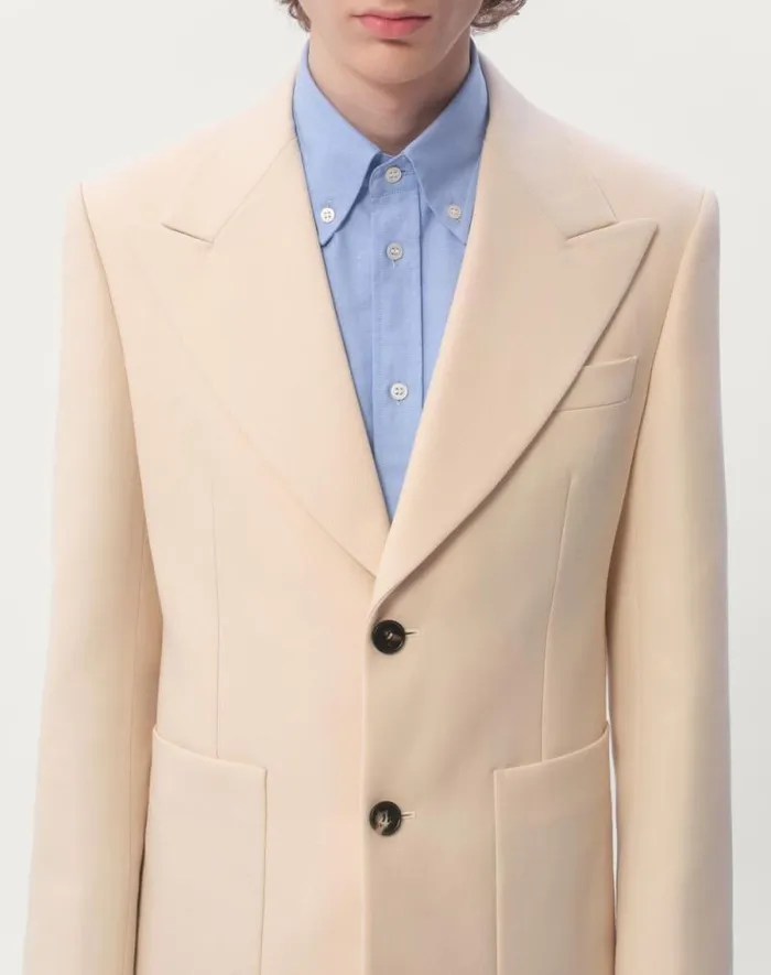 Valentino Coats And Blazers Man Singlebreasted Wool Gabardine Jacket For Man In Butter Butter Valentino Coats And Blazers Man Singlebreasted Wool Gabardine Jacket For Man In Butter Butter