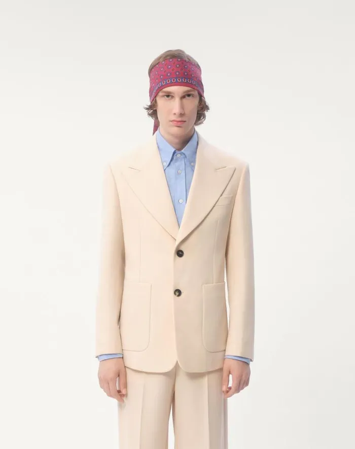 Valentino Coats And Blazers Man Singlebreasted Wool Gabardine Jacket For Man In Butter Butter Valentino Coats And Blazers Man Singlebreasted Wool Gabardine Jacket For Man In Butter Butter