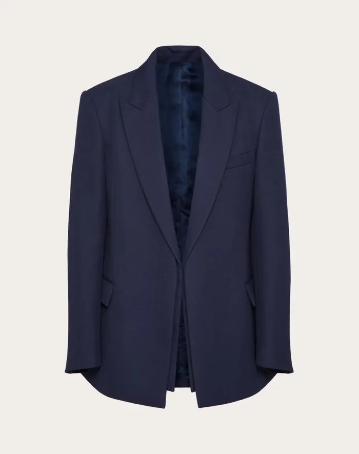 Valentino Coats And Blazers Man Technical Wool Jacket With Double Construction For Man In Navy Navy Valentino Coats And Blazers Man Technical Wool Jacket With Double Construction For Man In Navy Navy