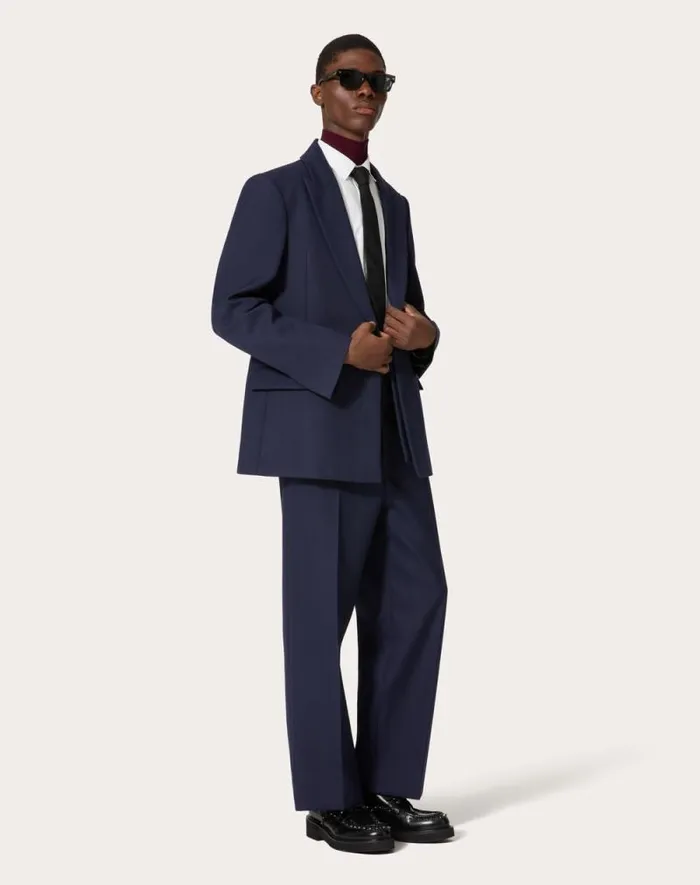 Valentino Coats And Blazers Man Technical Wool Jacket With Double Construction For Man In Navy Navy Valentino Coats And Blazers Man Technical Wool Jacket With Double Construction For Man In Navy Navy