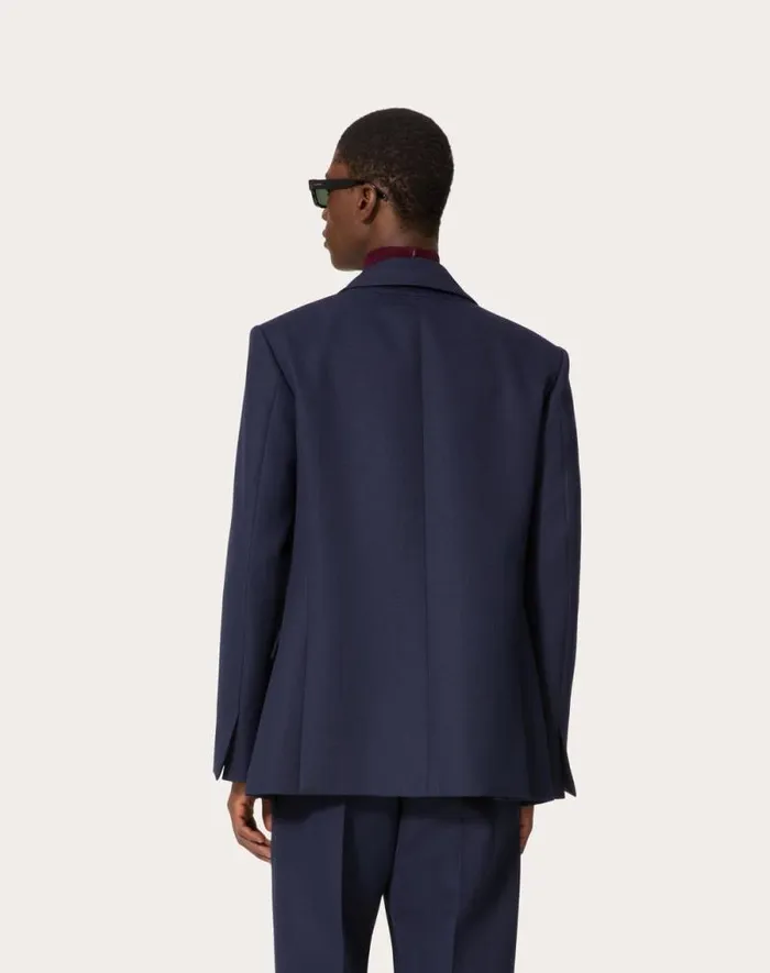 Valentino Coats And Blazers Man Technical Wool Jacket With Double Construction For Man In Navy Navy Valentino Coats And Blazers Man Technical Wool Jacket With Double Construction For Man In Navy Navy