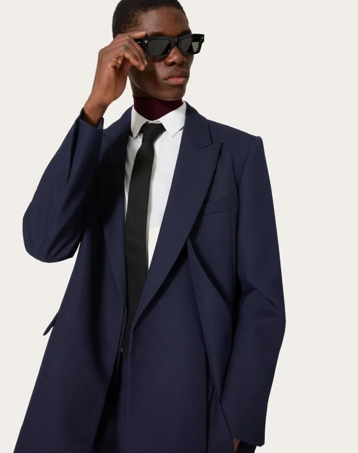 Valentino Coats And Blazers Man Technical Wool Jacket With Double Construction For Man In Navy Navy Valentino Coats And Blazers Man Technical Wool Jacket With Double Construction For Man In Navy Navy
