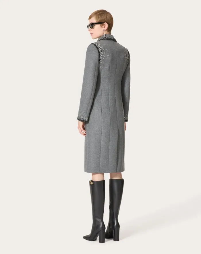 Valentino Coats And Outerwear Woman Embroidered Wool Coat For Woman In Graysilver Graysilver Valentino Coats And Outerwear Woman Embroidered Wool Coat For Woman In Graysilver Graysilver