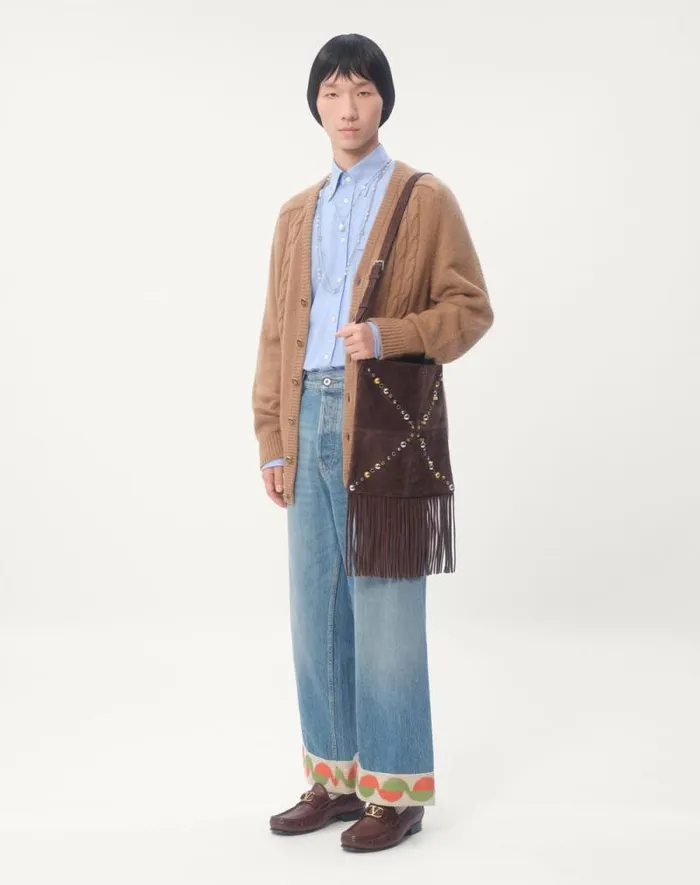Valentino Denim Man Denim Pants With Jacquard Hem For Man In Denim Denim Valentino Denim Man Denim Pants With Jacquard Hem For Man In Denim Denim