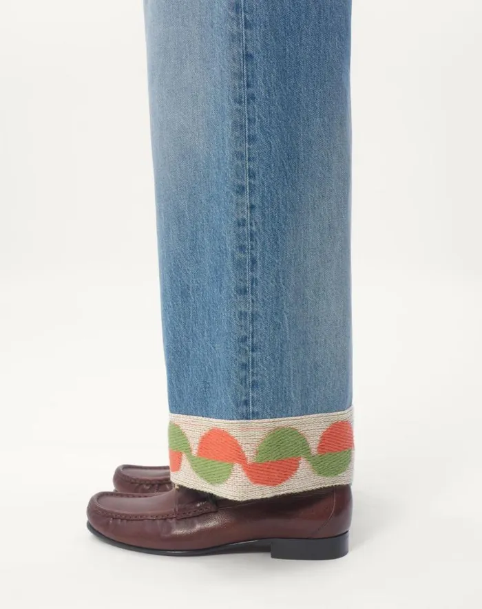 Valentino Denim Man Denim Pants With Jacquard Hem For Man In Denim Denim Valentino Denim Man Denim Pants With Jacquard Hem For Man In Denim Denim