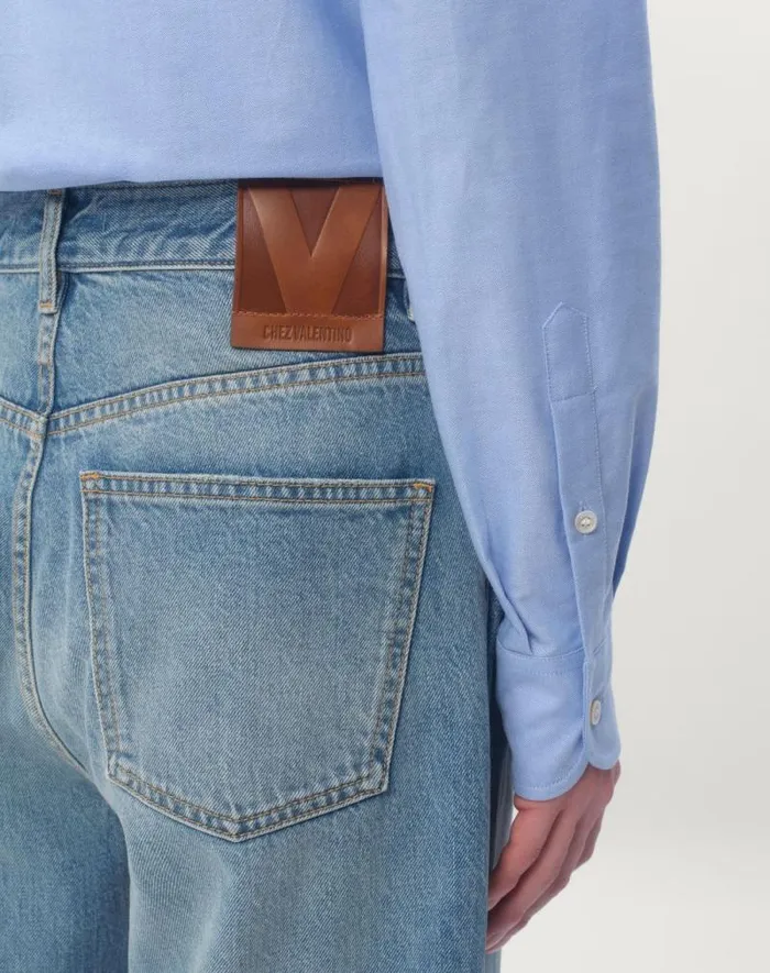 Valentino Denim Man Denim Pants With Jacquard Hem For Man In Denim Denim Valentino Denim Man Denim Pants With Jacquard Hem For Man In Denim Denim