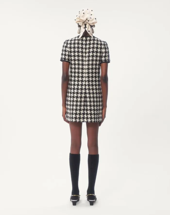 Valentino Dresses Woman Damier Light Tweed Short Dress For Woman In Ivoryblack Ivoryblack Valentino Dresses Woman Damier Light Tweed Short Dress For Woman In Ivoryblack Ivoryblack
