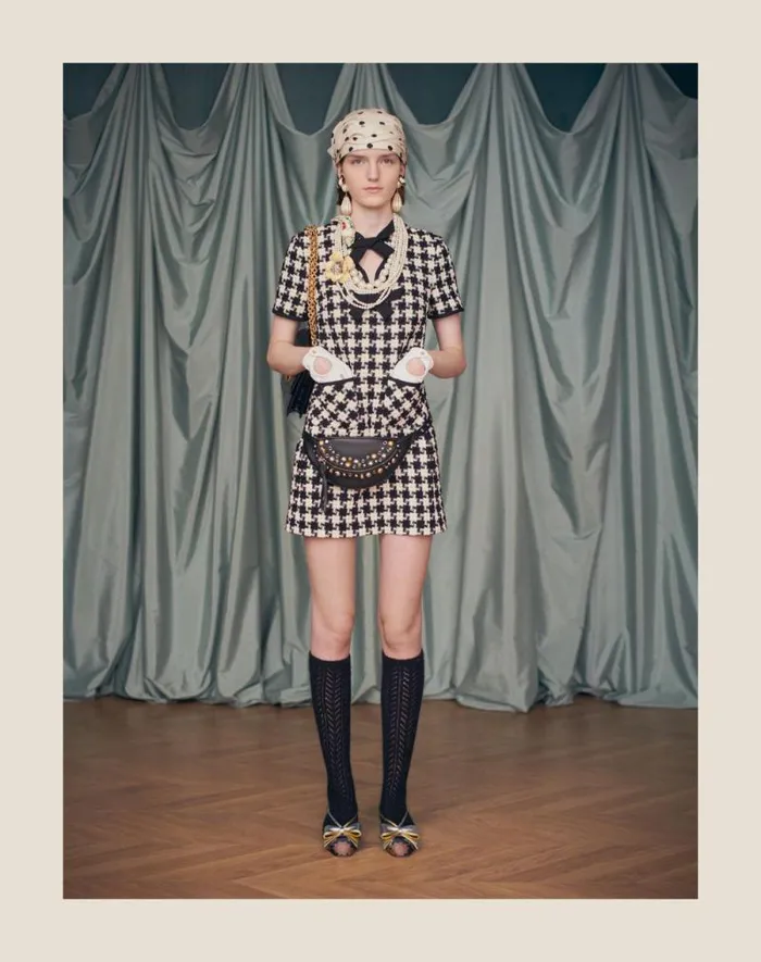 Valentino Dresses Woman Damier Light Tweed Short Dress For Woman In Ivoryblack Ivoryblack Valentino Dresses Woman Damier Light Tweed Short Dress For Woman In Ivoryblack Ivoryblack