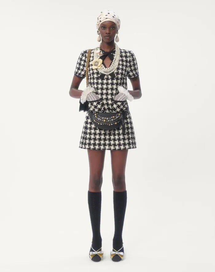 Valentino Dresses Woman Damier Light Tweed Short Dress For Woman In Ivoryblack Ivoryblack Valentino Dresses Woman Damier Light Tweed Short Dress For Woman In Ivoryblack Ivoryblack